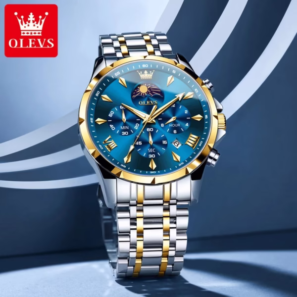 Olevs 3653 For Men - Silver Gold Blue